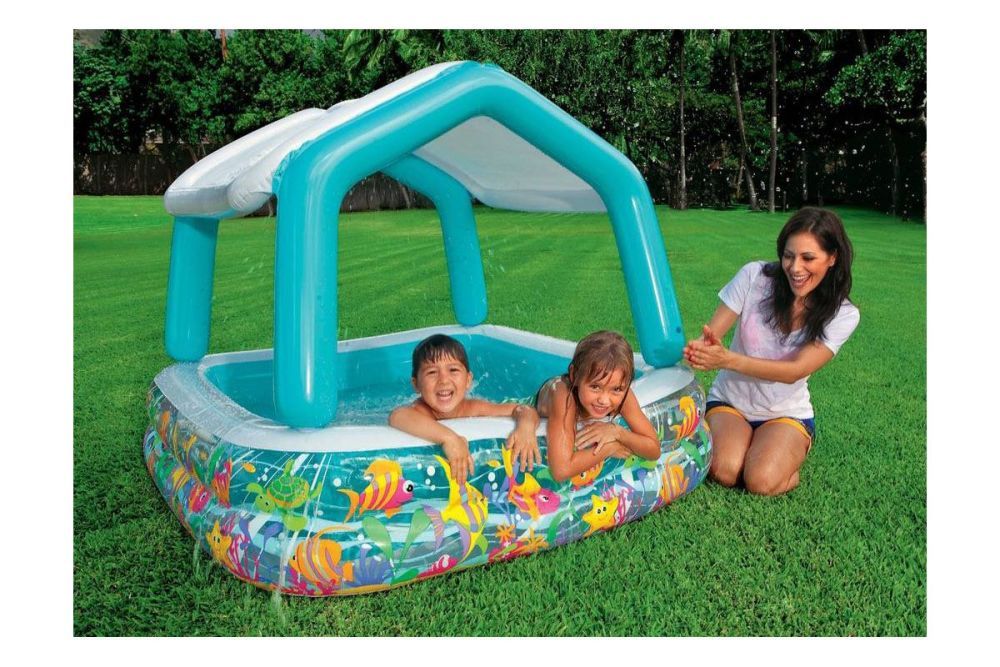 Детский надувной бассейн 157х157х122см "Домик" с навесом, 280л, от 2 лет