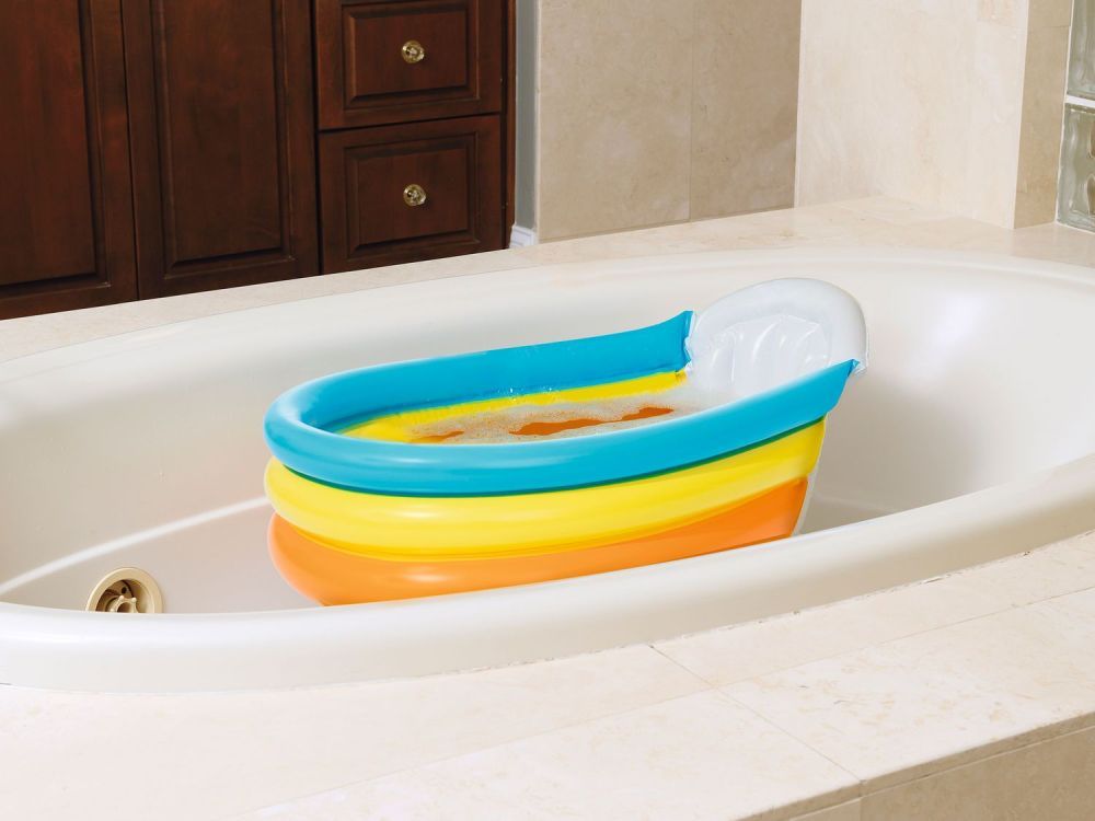 Надувная ванночка для купания 76х48х33см с надувным дном и градусником, до 2 лет