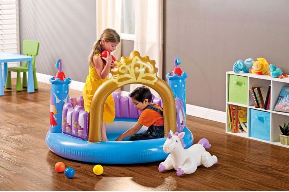 Детский надувной бассейн 142х117х122см "Дом" с навесом, от 1 до 3 лет