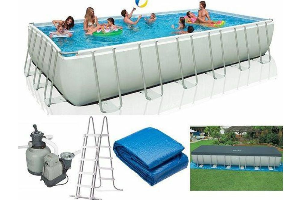 Каркасный бассейн Ultra Frame 732x366x132см, 31805л, песочный фил.-насос, лестница, тент, подстилка, Intex, 28362