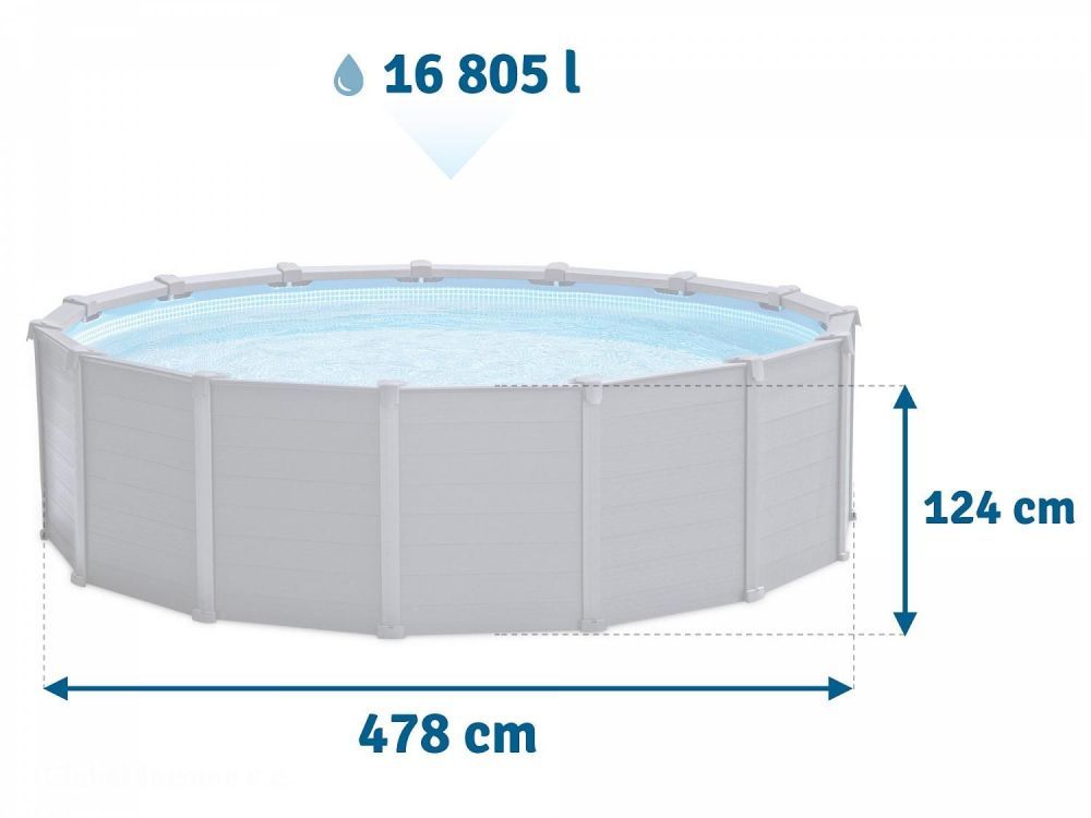 Каркасный бассейн 478х124см "Graphite Gray Panel" 16805л, песч.фил.-нас. 4500л\ч, лестн, тент, подст, Intex, 26382