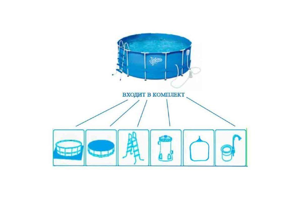 Каркасный бассейн 366х132см, 10250л, фил.-насос 3000л/ч, лестн, тент, подст, наб.д./чистки, ским.
