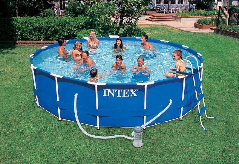 Каркасный бассейн Metal Frame 457х107см, 14614л, фильтр-насос 3785л/ч, лестница, тент, подстилка, Intex, 28234