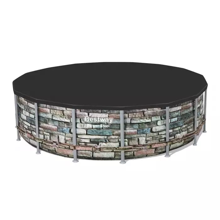 Каркасный бассейн Power Steel 488x122см "Камень" 19480л, фил.-нас. 5678л/ч, лестн., тент, попл.-доз., Bestway, 56966 BW