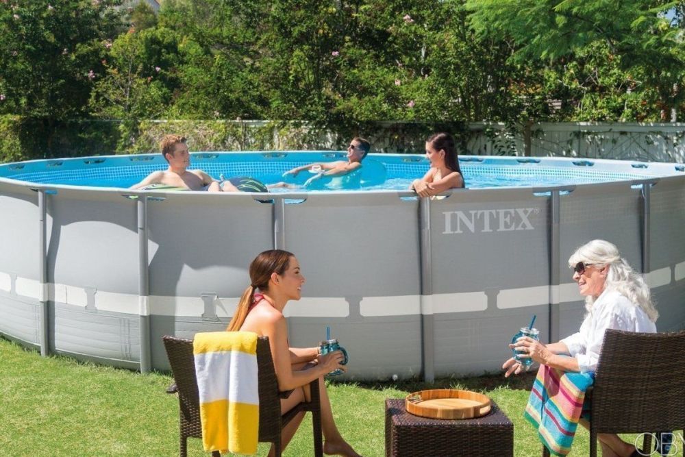 Каркасный бассейн Prism Frame 457x107 см, 14614л, фильтр-насос 3785л/ч, лестница, тент, подстилка, Intex, 28734