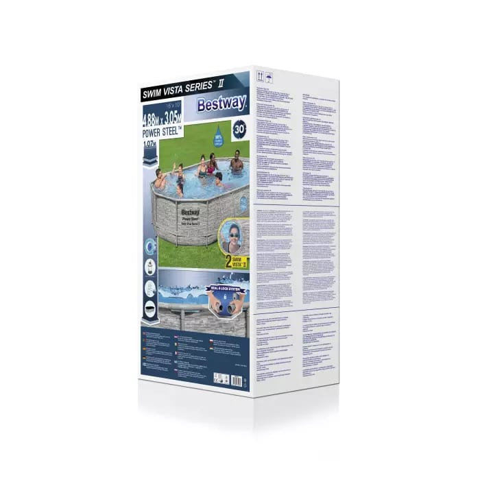 Каркасный бассейн 488х305х107см "Ротанг" 7250л, песч.фил.-нас. 3028л/ч, лестница, тент, попл.-доз., Bestway, 56946 BW