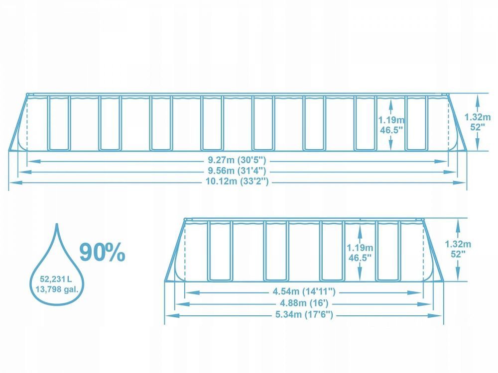 Каркасный бассейн Power Steel 956х488х132см, 52231л, песч.фил.-нас. 8327л/ч, лестн., тент, попл.-доз, Bestway, 56623 BW
