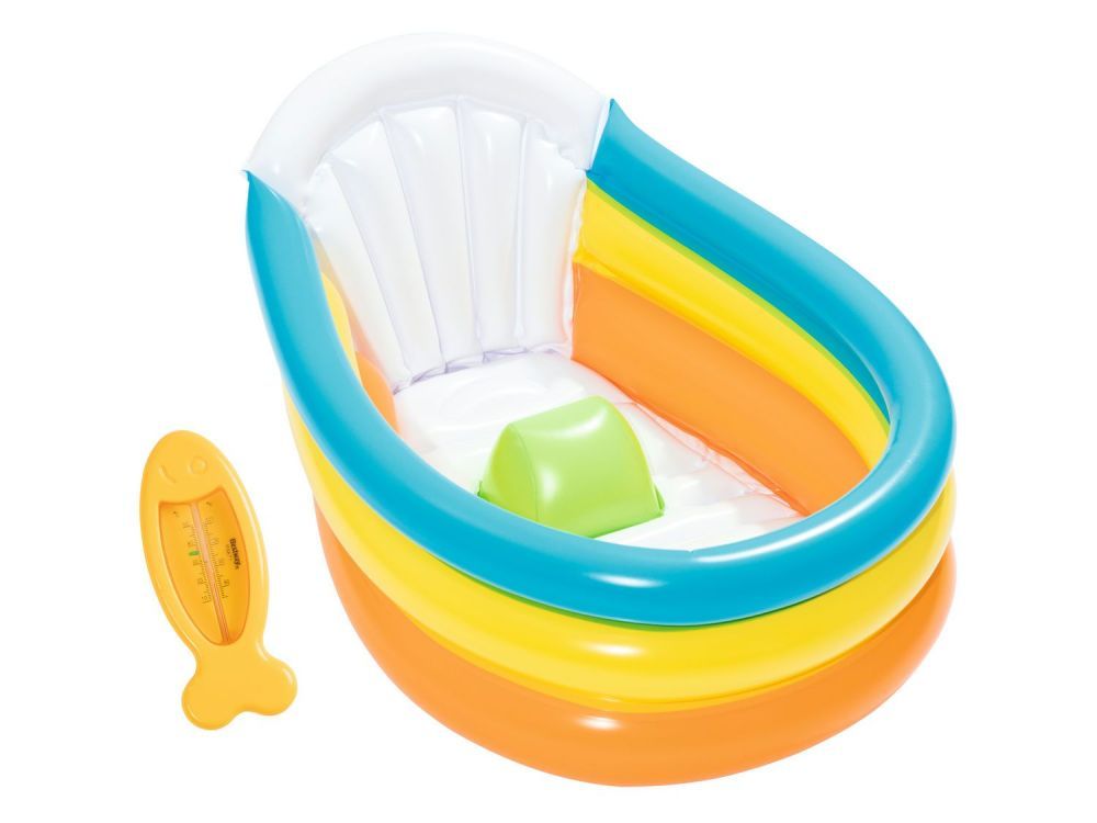 Надувная ванночка для купания 76х48х33см с надувным дном и градусником, до 2 лет