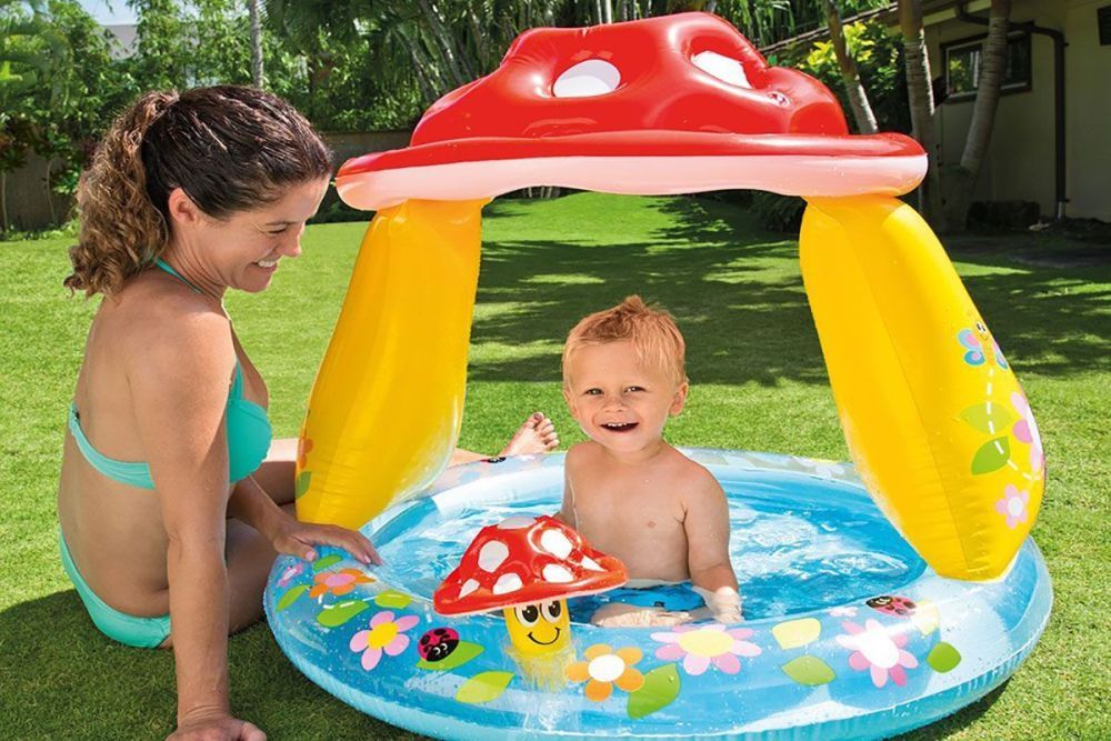 Детский надувной бассейн 102х89см "Гриб Мухомор" с навесом, 45л, 1-3 лет