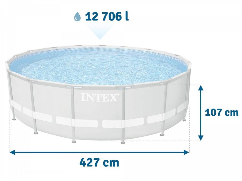 Каркасный бассейн Ultra Frame 427х107см, 12706л, фил.-насос 3785л\ч, лестница, тент, подстилка, Intex, 26310