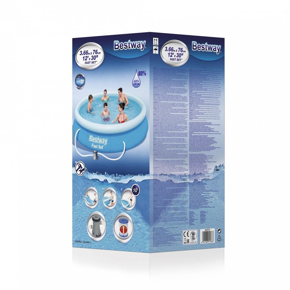 Бассейн с надувным бортом 366х76 см, 5377 л, с фильтр-насос 1249л/ч., Bestway, 57274/57112 BW