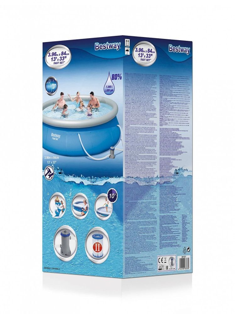 Бассейн с надувным бортом 396х84см, 7340л, фильтр-насос 2006л/ч, Bestway, 57321 BW