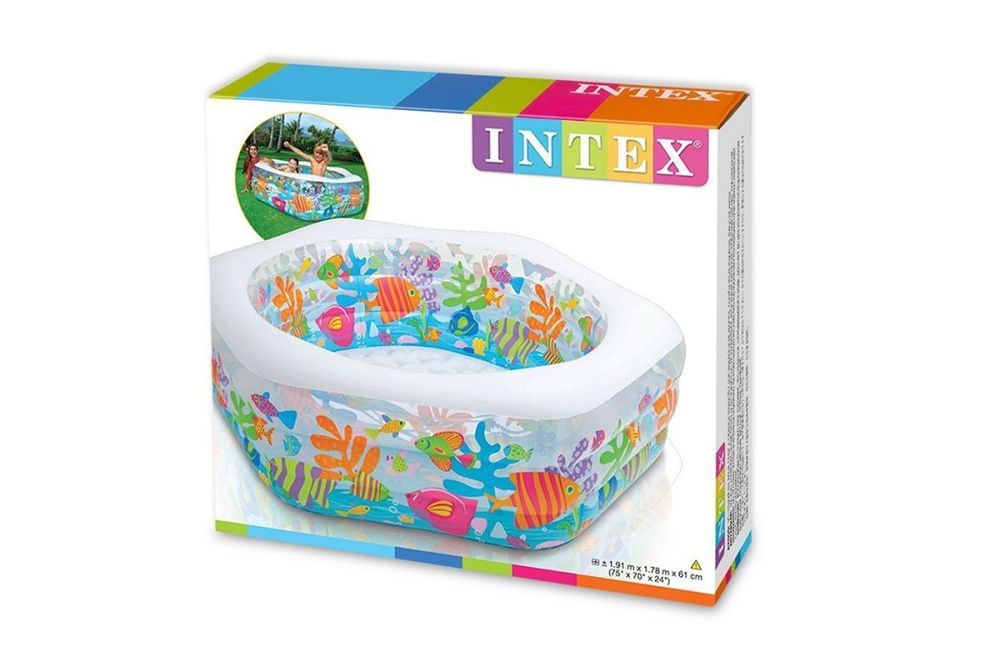 Детский надувной бассейн 191х178х61см "Аквариум" с надувным дном, 510л, от 6 лет