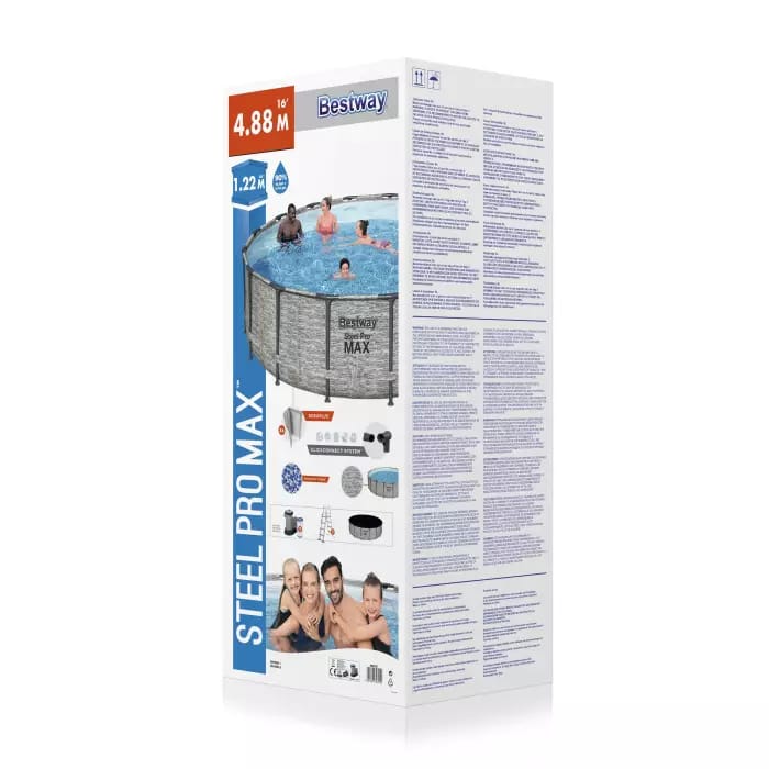 Каркасный бассейн Steel Pro MAX 488х122см, 19480л, фил.-насос 5678л/ч, лестница, тент, Bestway, 5619E BW