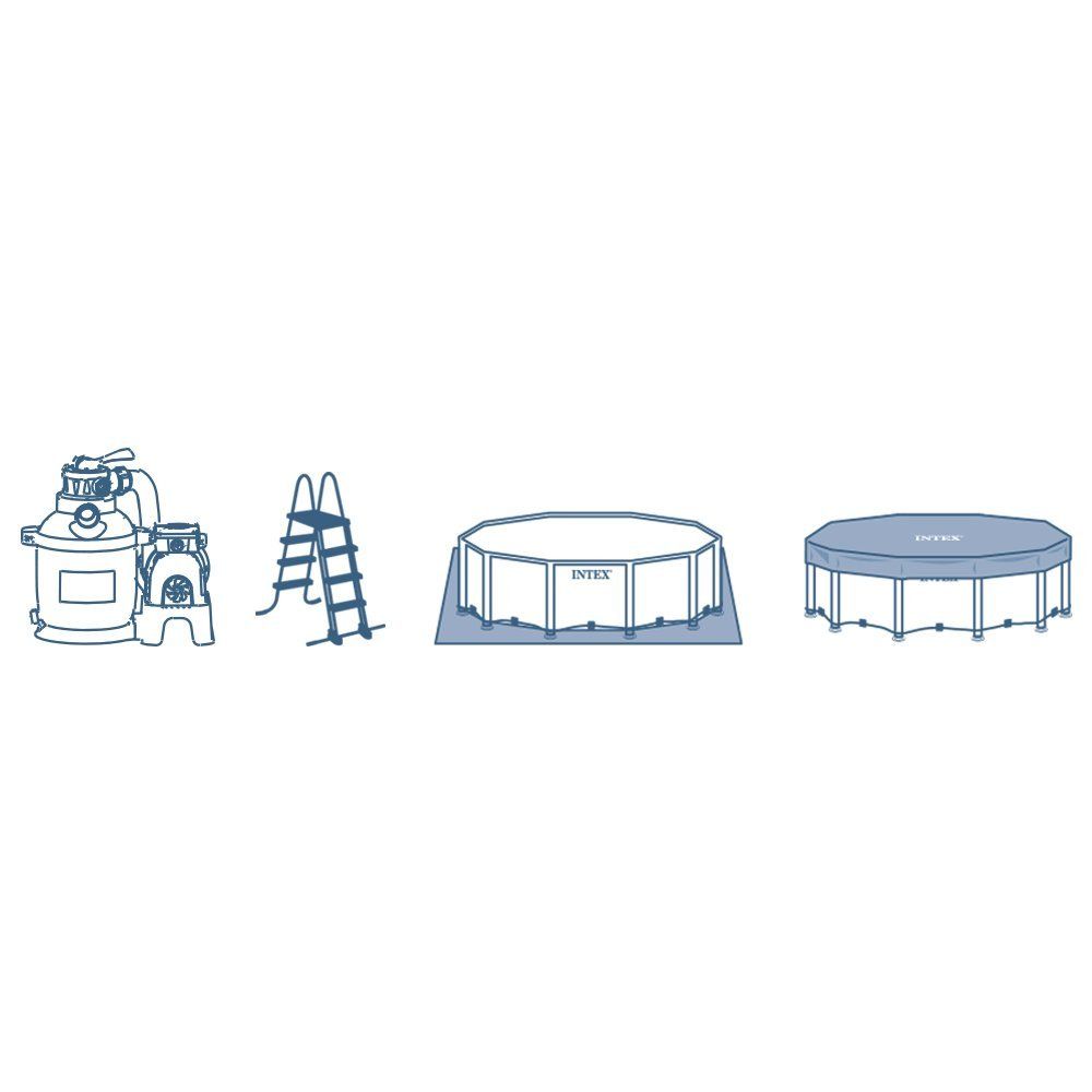 Каркасный бассейн Graphite Panel 478х124 см, 16805л, песочн.фил-насос, лестница, тент, подстилка, Intex, 28382