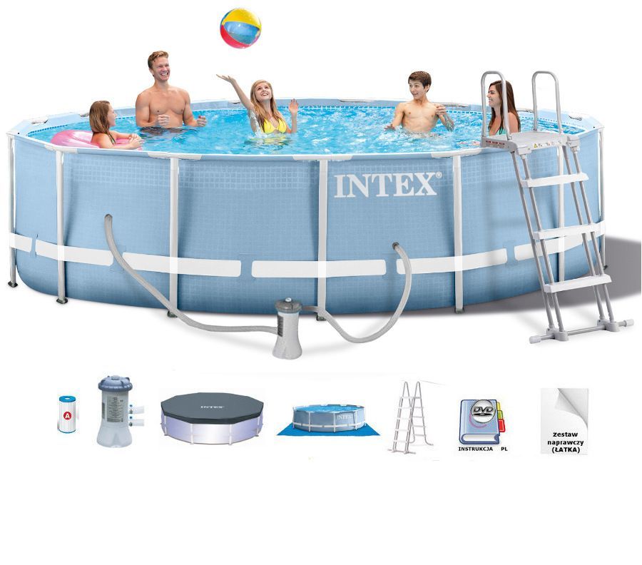 Каркасный бассейн Prism Frame 457х107см, 14614л, фил.-насос 3785л\ч, лестница, тент, подстилка, Intex, 26734