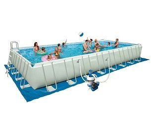 Каркасный бассейн Ultra Frame 975х488х132cм, комб.фильтр-насос, лестн,наст, тент, наб.д/ч, вол.сетка, Intex, 28374